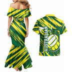 Australian Diamonds Netball Couples Matching Mermaid Dress and Hawaiian Shirt Sharp Abstract Slash Pattern With Netball Graphic Art