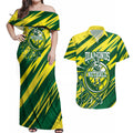 Australian Diamonds Netball Couples Matching Off Shoulder Maxi Dress and Hawaiian Shirt Sharp Abstract Slash Pattern With Netball Graphic Art