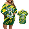 Australian Diamonds Netball Couples Matching Off Shoulder Short Dress and Hawaiian Shirt Sharp Abstract Slash Pattern With Netball Graphic Art
