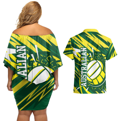 Australian Diamonds Netball Couples Matching Off Shoulder Short Dress and Hawaiian Shirt Sharp Abstract Slash Pattern With Netball Graphic Art