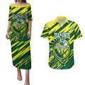 Australian Diamonds Netball Couples Matching Puletasi and Hawaiian Shirt Sharp Abstract Slash Pattern With Netball Graphic Art