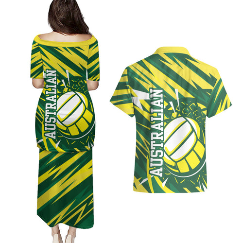 Australian Diamonds Netball Couples Matching Puletasi and Hawaiian Shirt Sharp Abstract Slash Pattern With Netball Graphic Art