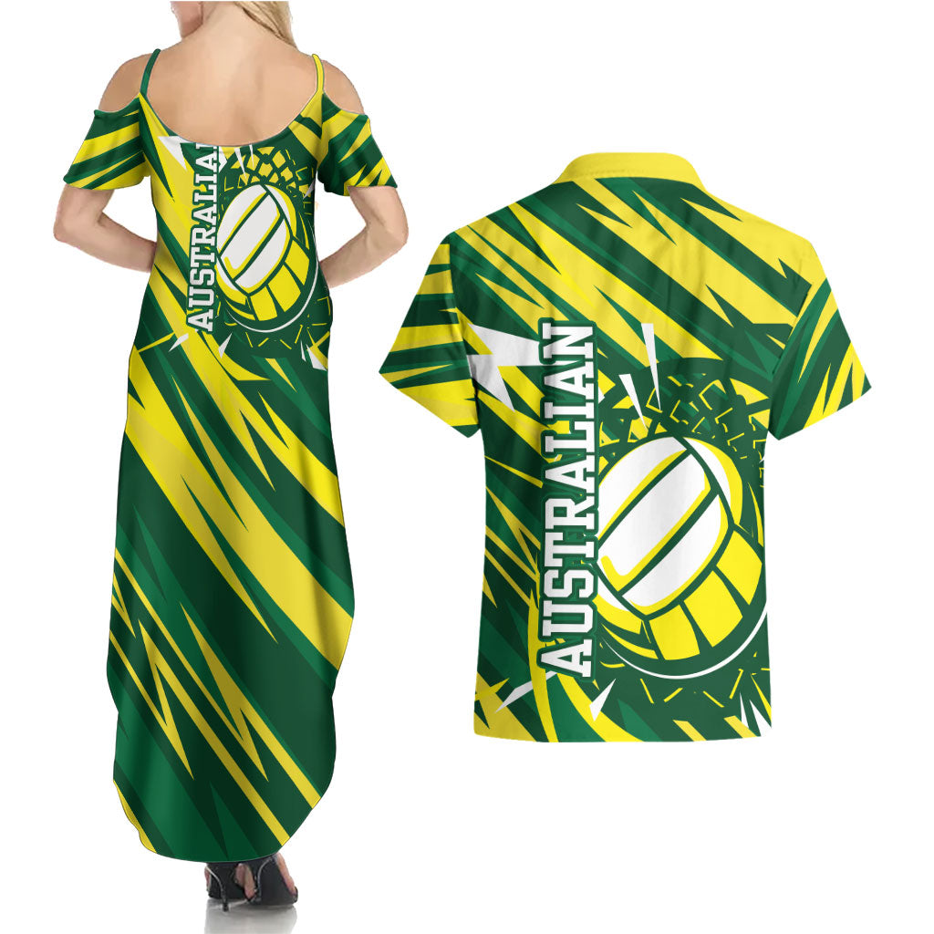 Australian Diamonds Netball Couples Matching Summer Maxi Dress and Hawaiian Shirt Sharp Abstract Slash Pattern With Netball Graphic Art