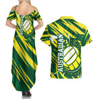 Australian Diamonds Netball Couples Matching Summer Maxi Dress and Hawaiian Shirt Sharp Abstract Slash Pattern With Netball Graphic Art