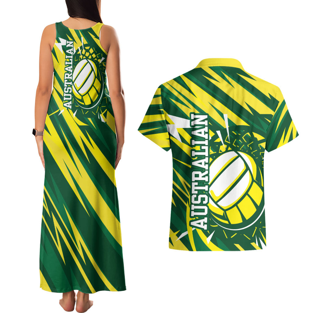 Australian Diamonds Netball Couples Matching Tank Maxi Dress and Hawaiian Shirt Sharp Abstract Slash Pattern With Netball Graphic Art