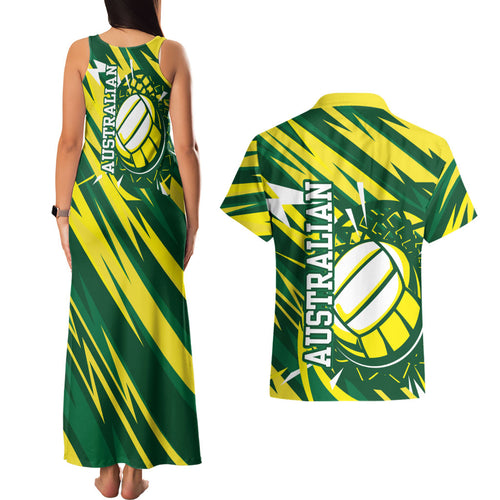 Australian Diamonds Netball Couples Matching Tank Maxi Dress and Hawaiian Shirt Sharp Abstract Slash Pattern With Netball Graphic Art