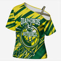 Australian Diamonds Netball Cross Shoulder Shirt Sharp Abstract Slash Pattern With Netball Graphic Art
