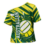 Australian Diamonds Netball Cross Shoulder Shirt Sharp Abstract Slash Pattern With Netball Graphic Art