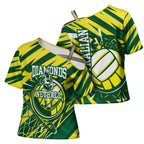 Australian Diamonds Netball Cross Shoulder Shirt Sharp Abstract Slash Pattern With Netball Graphic Art