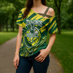 Australian Diamonds Netball Cross Shoulder Shirt Sharp Abstract Slash Pattern With Netball Graphic Art