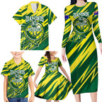 Australian Diamonds Netball Family Matching Long Sleeve Bodycon Dress and Hawaiian Shirt Sharp Abstract Slash Pattern With Netball Graphic Art
