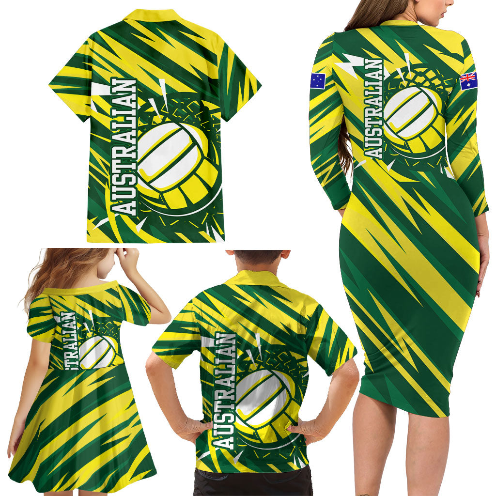 Australian Diamonds Netball Family Matching Long Sleeve Bodycon Dress and Hawaiian Shirt Sharp Abstract Slash Pattern With Netball Graphic Art