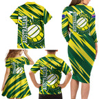 Australian Diamonds Netball Family Matching Long Sleeve Bodycon Dress and Hawaiian Shirt Sharp Abstract Slash Pattern With Netball Graphic Art