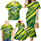 Australian Diamonds Netball Family Matching Mermaid Dress and Hawaiian Shirt Sharp Abstract Slash Pattern With Netball Graphic Art