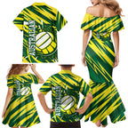 Australian Diamonds Netball Family Matching Mermaid Dress and Hawaiian Shirt Sharp Abstract Slash Pattern With Netball Graphic Art