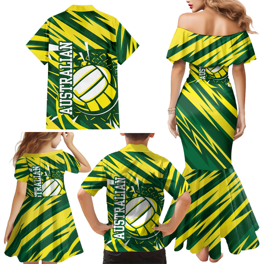 Australian Diamonds Netball Family Matching Mermaid Dress and Hawaiian Shirt Sharp Abstract Slash Pattern With Netball Graphic Art