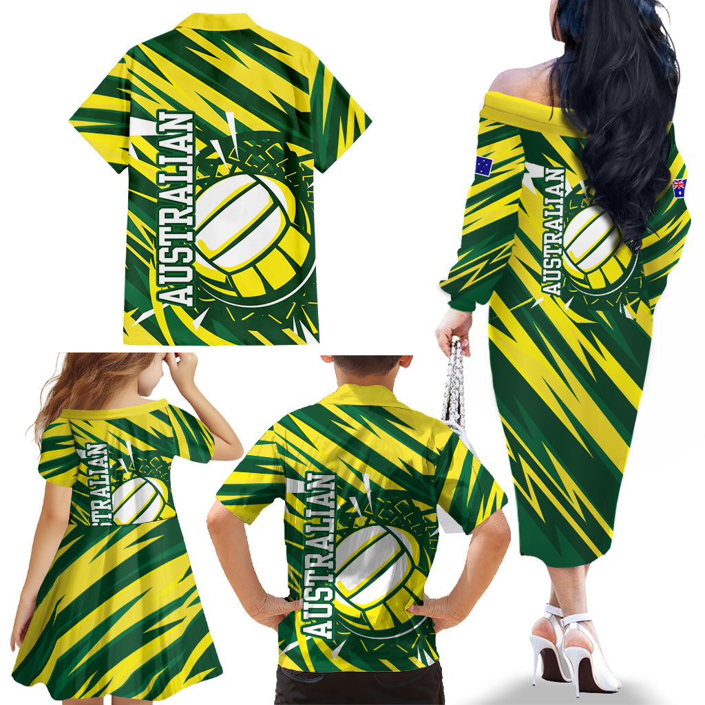 Australian Diamonds Netball Family Matching Off The Shoulder Long Sleeve Dress and Hawaiian Shirt Sharp Abstract Slash Pattern With Netball Graphic Art