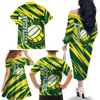 Australian Diamonds Netball Family Matching Off The Shoulder Long Sleeve Dress and Hawaiian Shirt Sharp Abstract Slash Pattern With Netball Graphic Art