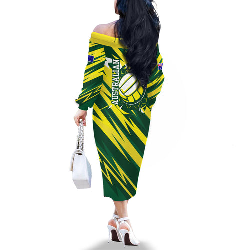 Australian Diamonds Netball Family Matching Off The Shoulder Long Sleeve Dress and Hawaiian Shirt Sharp Abstract Slash Pattern With Netball Graphic Art