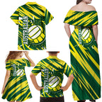 Australian Diamonds Netball Family Matching Off Shoulder Maxi Dress and Hawaiian Shirt Sharp Abstract Slash Pattern With Netball Graphic Art