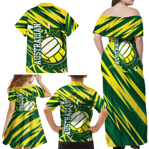 Australian Diamonds Netball Family Matching Off Shoulder Maxi Dress and Hawaiian Shirt Sharp Abstract Slash Pattern With Netball Graphic Art