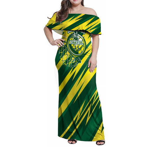 Australian Diamonds Netball Family Matching Off Shoulder Maxi Dress and Hawaiian Shirt Sharp Abstract Slash Pattern With Netball Graphic Art