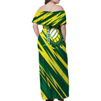 Australian Diamonds Netball Family Matching Off Shoulder Maxi Dress and Hawaiian Shirt Sharp Abstract Slash Pattern With Netball Graphic Art