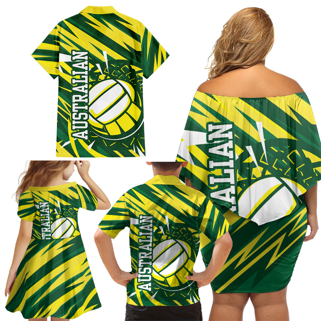 Australian Diamonds Netball Family Matching Off Shoulder Short Dress and Hawaiian Shirt Sharp Abstract Slash Pattern With Netball Graphic Art