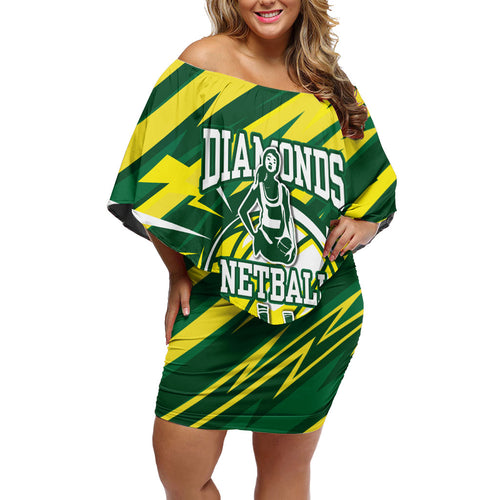Australian Diamonds Netball Family Matching Off Shoulder Short Dress and Hawaiian Shirt Sharp Abstract Slash Pattern With Netball Graphic Art