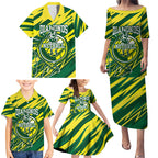 Australian Diamonds Netball Family Matching Puletasi and Hawaiian Shirt Sharp Abstract Slash Pattern With Netball Graphic Art
