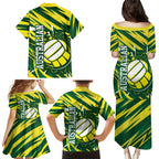 Australian Diamonds Netball Family Matching Puletasi and Hawaiian Shirt Sharp Abstract Slash Pattern With Netball Graphic Art