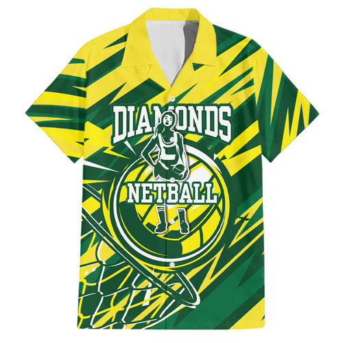 Australian Diamonds Netball Family Matching Puletasi and Hawaiian Shirt Sharp Abstract Slash Pattern With Netball Graphic Art