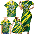 Australian Diamonds Netball Family Matching Short Sleeve Bodycon Dress and Hawaiian Shirt Sharp Abstract Slash Pattern With Netball Graphic Art