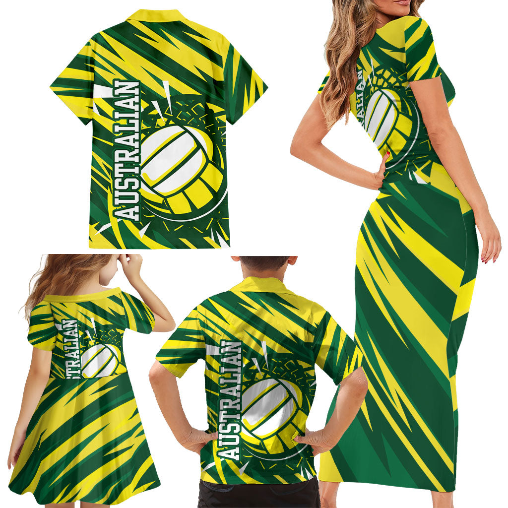 Australian Diamonds Netball Family Matching Short Sleeve Bodycon Dress and Hawaiian Shirt Sharp Abstract Slash Pattern With Netball Graphic Art