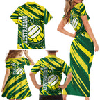 Australian Diamonds Netball Family Matching Short Sleeve Bodycon Dress and Hawaiian Shirt Sharp Abstract Slash Pattern With Netball Graphic Art