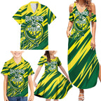 Australian Diamonds Netball Family Matching Summer Maxi Dress and Hawaiian Shirt Sharp Abstract Slash Pattern With Netball Graphic Art