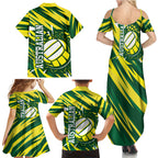 Australian Diamonds Netball Family Matching Summer Maxi Dress and Hawaiian Shirt Sharp Abstract Slash Pattern With Netball Graphic Art