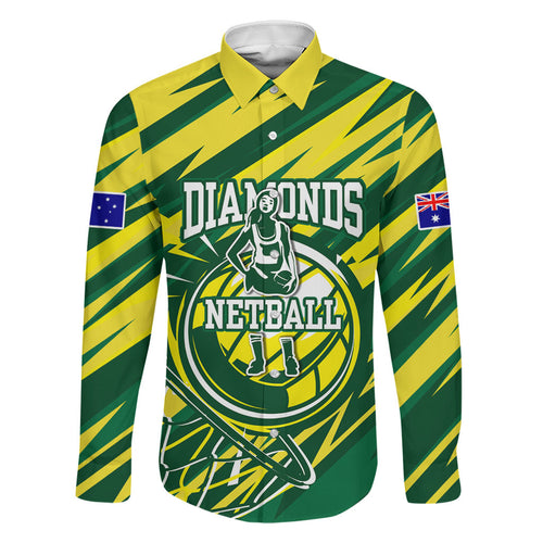 Australian Diamonds Netball Family Matching Summer Maxi Dress and Hawaiian Shirt Sharp Abstract Slash Pattern With Netball Graphic Art
