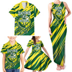 Australian Diamonds Netball Family Matching Tank Maxi Dress and Hawaiian Shirt Sharp Abstract Slash Pattern With Netball Graphic Art