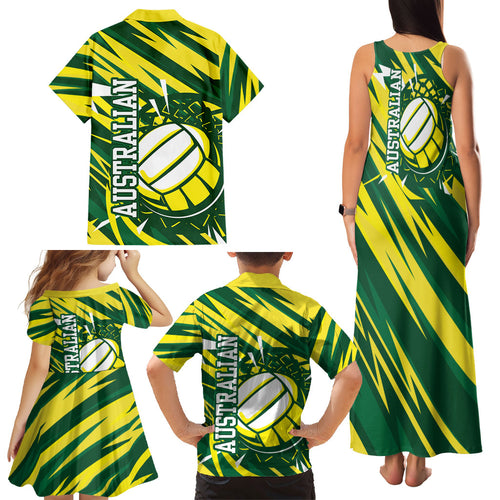 Australian Diamonds Netball Family Matching Tank Maxi Dress and Hawaiian Shirt Sharp Abstract Slash Pattern With Netball Graphic Art