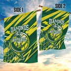 Australian Diamonds Netball Garden Flag Sharp Abstract Slash Pattern With Netball Graphic Art