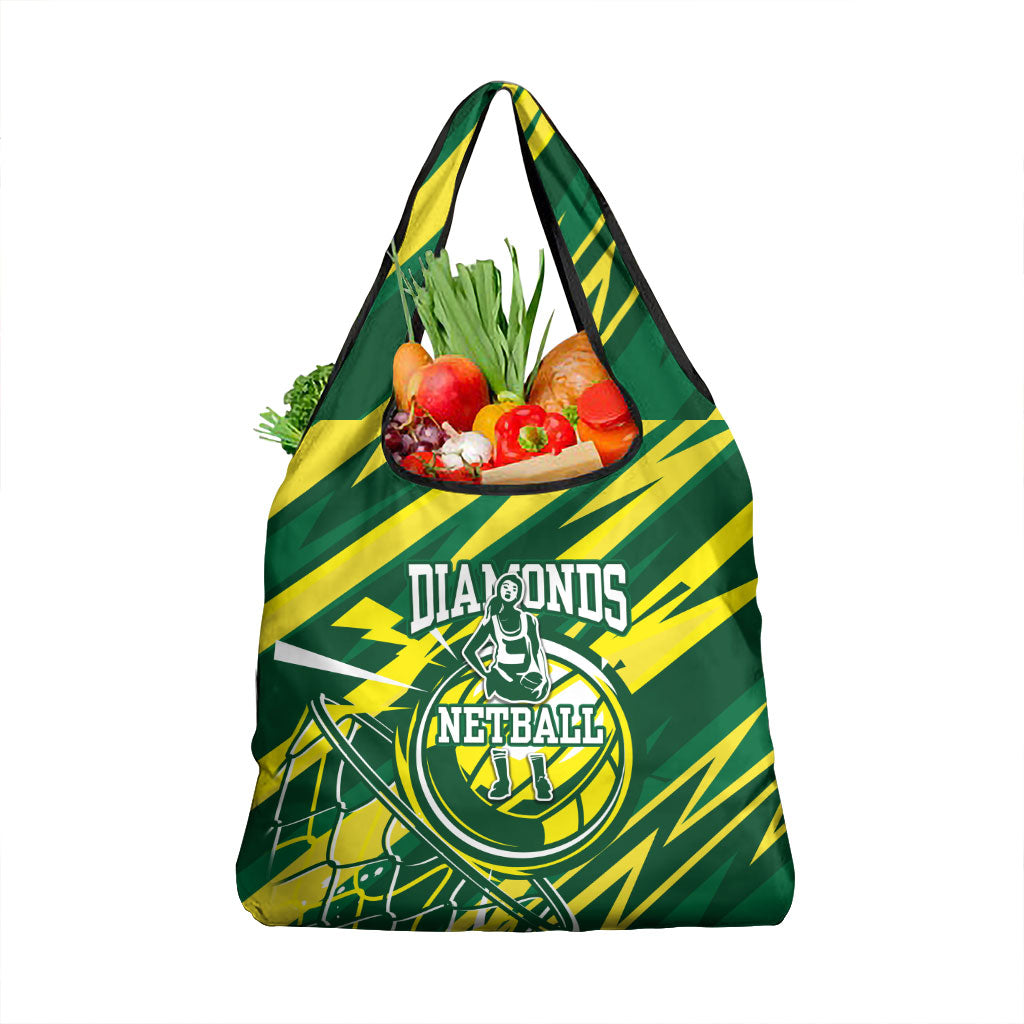 Australian Diamonds Netball Grocery Bag Sharp Abstract Slash Pattern With Netball Graphic Art