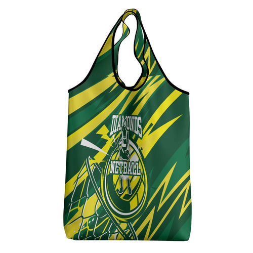 Australian Diamonds Netball Grocery Bag Sharp Abstract Slash Pattern With Netball Graphic Art