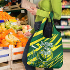 Australian Diamonds Netball Grocery Bag Sharp Abstract Slash Pattern With Netball Graphic Art