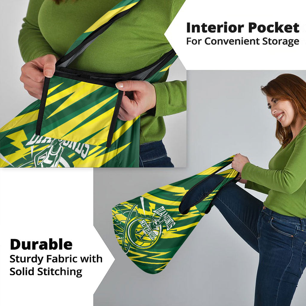 Australian Diamonds Netball Grocery Bag Sharp Abstract Slash Pattern With Netball Graphic Art