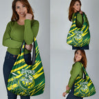 Australian Diamonds Netball Grocery Bag Sharp Abstract Slash Pattern With Netball Graphic Art