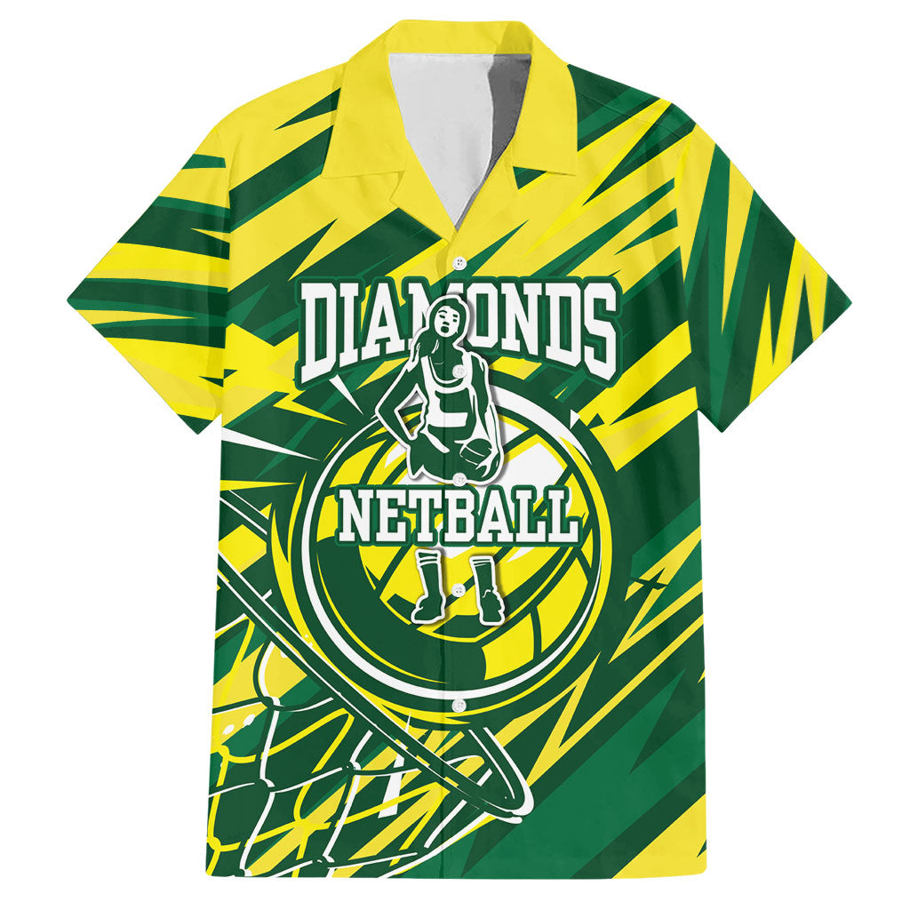 Australian Diamonds Netball Hawaiian Shirt Sharp Abstract Slash Pattern With Netball Graphic Art