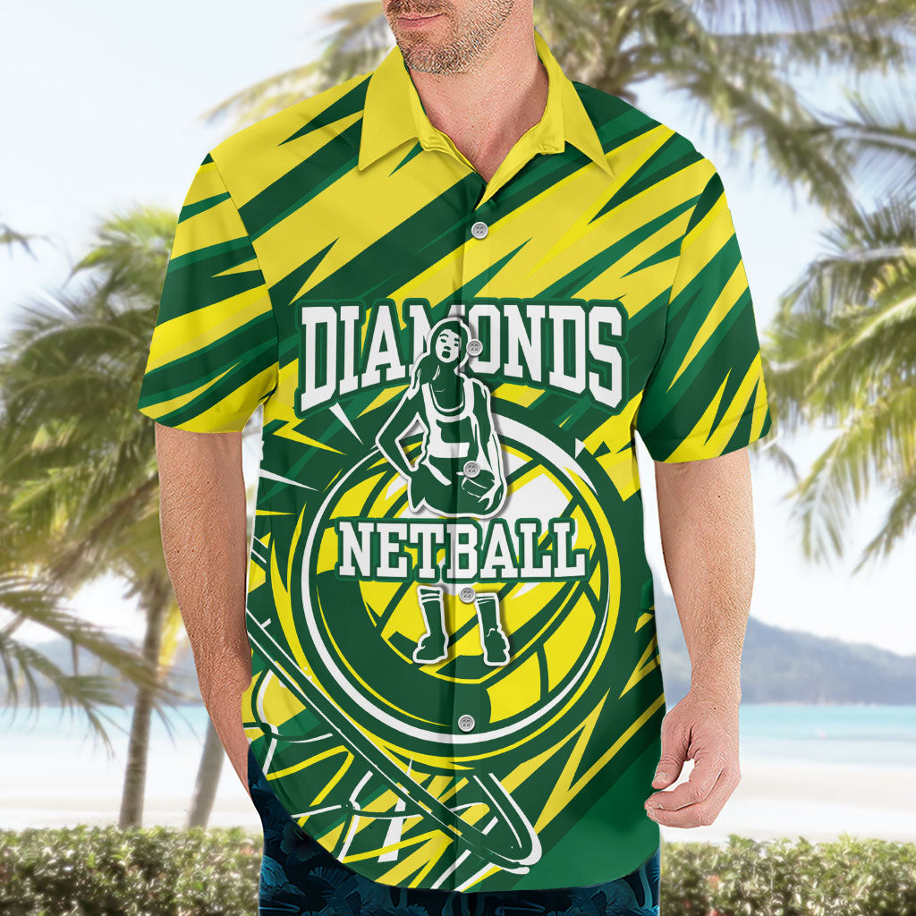 Australian Diamonds Netball Hawaiian Shirt Sharp Abstract Slash Pattern With Netball Graphic Art
