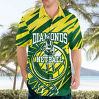 Australian Diamonds Netball Hawaiian Shirt Sharp Abstract Slash Pattern With Netball Graphic Art