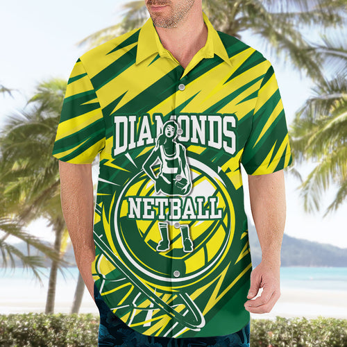 Australian Diamonds Netball Hawaiian Shirt Sharp Abstract Slash Pattern With Netball Graphic Art